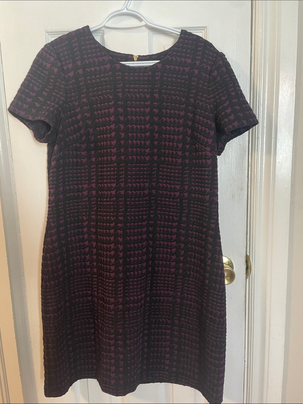 Calvin Klein Purple & Black Textured Short Sleeve Fit & Flare Dress Size 12